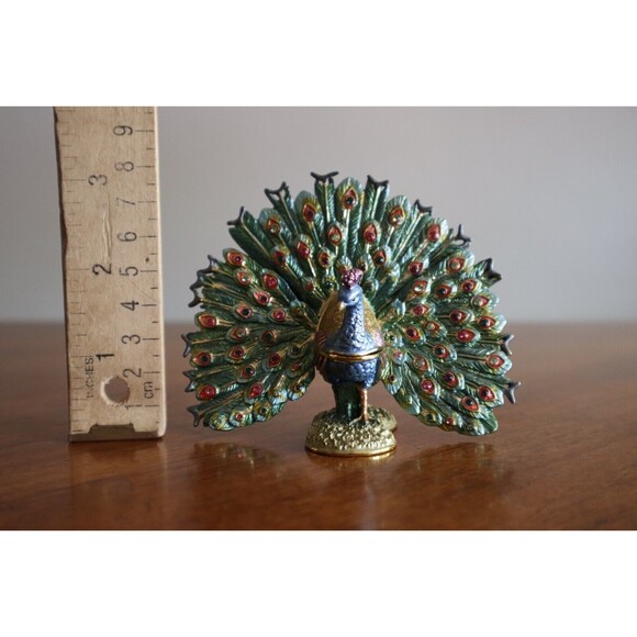 RUCINNI Other - Vintage Rucinni Swarovski Crystal Accented Peacock Hinged Trinket Box SIGNED